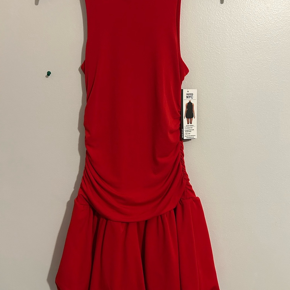 Red Sleeveless Ruched Dress